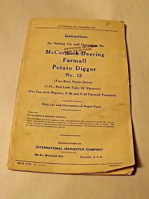 Buy McCormick-Deering FARMALL Potato Digger No.12 Original 1937 Manual >RARE FIND< • 39.99$