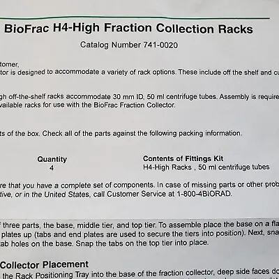 Buy Four Bio-Rad BioFrac H4 High Fraction Collector Racks For 50ml Centrifuge Tubes • 75$