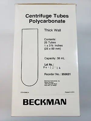 Buy BECKMAN 355631, 38 ML Open-Top Thickwall Polycarbonate Centrifuge Tube 25 X 89mm • 82.95$