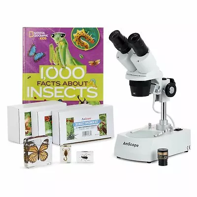 Buy AmScope 20X-40X Student Stereo Microscope +Camera + Premium 3D Insect Specimens • 289.99$