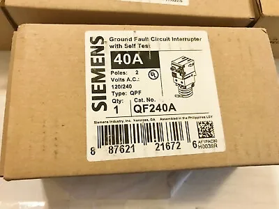 Buy One New Siemens Qf240a 40a Circuit Breaker Ground Fault Self Test 2p Best Price • 98.88$