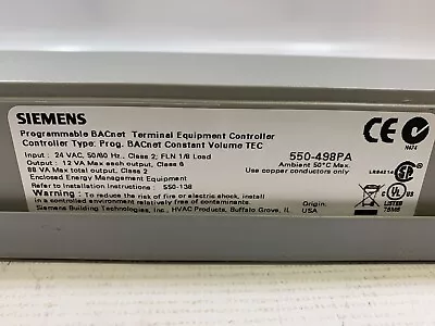 Buy SIEMENS - Programmable TEC BacNET Constant Volume Controller 550-498PA *NOS* • 74.99$