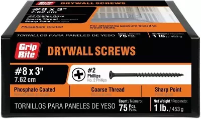 Buy 3CDWS1 #8 X 3  Phillips Bugle Head Coarse Thread Sharp Point Drywall Screw, 1... • 11.99$