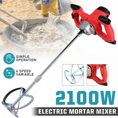 Buy Electric Cement Mortar Mixer 2100W Dual High Low Gear 6 Speed Paint Cement Grout • 52.83$