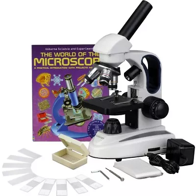 Buy AmScope 40X-1000X Dual LED Portable Student Compound Microscope Handle Slide Kit • 113.99$
