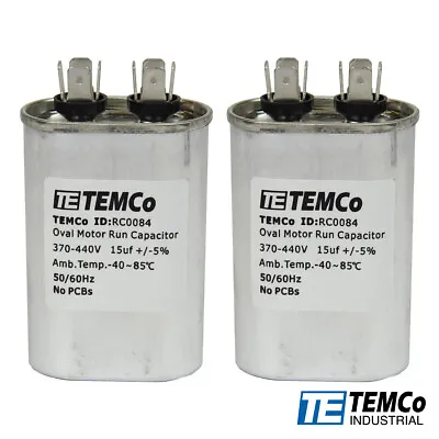 Buy TEMCo 15 Uf/MFD 370-440 VAC Volts Oval Run Capacitor 50/60 Hz -Lot-2 • 18.62$