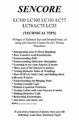 Buy SENCORE Manual, (70 Pgs) Detailed Technical Tips Using LC103 102 101 77 76 75 53 • 59.95$