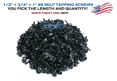Buy #8 Black Wafer Head TekPointed Metal Screws 1/2  3/4  1  Phillips Truss Head USA • 8.25$