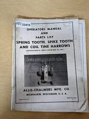 Buy Allis-Chalmers Spring & Spike Tooth Harrow Operators & Parts Manual • 11.66$