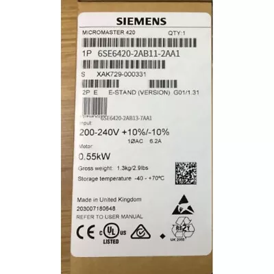 Buy New Siemens 6SE6420-2AB11-2AA1 6SE6 420-2AB11-2AA1 MICROMASTER420 Without Filter • 321.99$