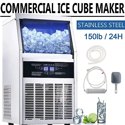 Buy 150lb Built-in Commercial Ice Maker Stainless Steel Bar Restaurant Cube Machine • 345.99$