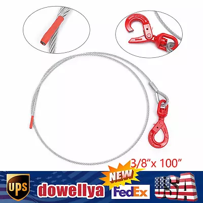 Buy Winch Cable 3/8''x 100'' Self Locking Swivel Hook Tow Flatbed Truck Lift Load 5T • 57$
