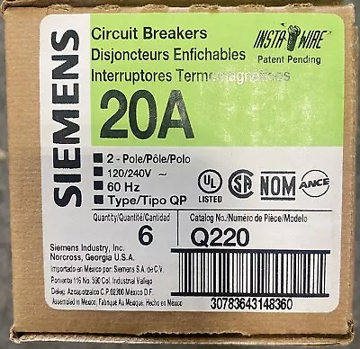 Buy NEW Siemens Q220 2 Pole 20 Amp 120/240V Type/QP Circuit Breaker • 13.31$