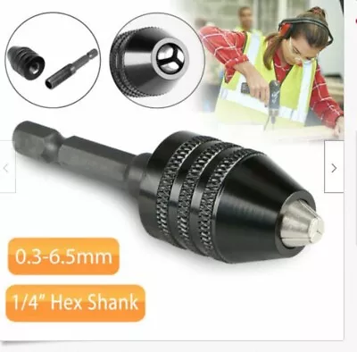 Buy 0.3-6.5mm Keyless Drill Bit Chuck Adapter Converter For Impact Driver Hex Shank • 6.89$
