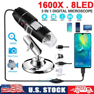 Buy 1600X 10MP USB Digital Microscope Biological Endoscope Magnifier Camera W/ Stand • 25.85$