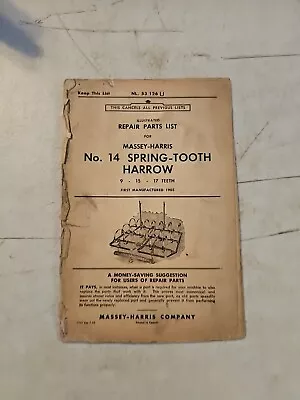 Buy Vintage 1952 Massey Harris 14 Spring Tooth Harrow Illustrated Repair Parts List  • 8.95$