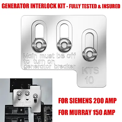 Buy Generator Interlock Kit For Siemens 200 Amp & Murray 150 & 200 Amp LISTED Panels • 40.99$