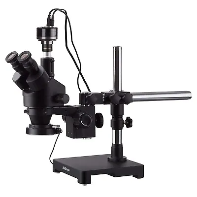 Buy AmScope 3.5X-180X Trinocular Stereo Zoom Microscope Boom + 144-LED + HD Camera • 976.99$