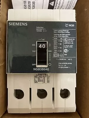 Buy Siemens NGB3B040B Circuit Breaker 3pole 40amp 600v Warranty Type NGB NEW In Box! • 280$