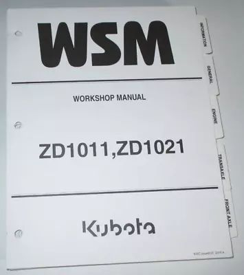 Buy Kubota ZD1011 ZD1021 Zero Turn Mower Workshop Service Repair Manual ORIGINAL! • 79.99$