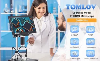 Buy TOMLOV DM201 Pro 7  HDMI Digital Microscope 1080P 32GB 1200X Soldering Magnifyer • 147.54$