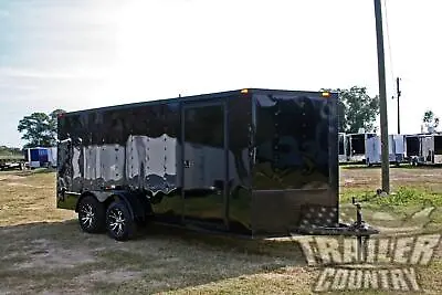 Buy NEW 2024 7x16 7 X 16 BLACKOUT V-Nosed Enclosed Cargo Motorcycle Trailer W/ Ramp • 6,295$