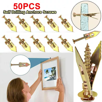 Buy 50Pcs Self Drilling Drywall Anchors Screws Hollow Wall Anchor Expansion Kit • 7.59$