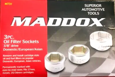 Buy Maddox 3/8  Drive Oil Filter Sockets Set Fits 27mm 32mm 35/36mm Cartridges 3 Pcs • 38.95$