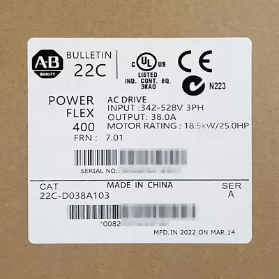 Buy Allen-Bradley PowerFlex 400 18.5 KW 25 HP AC Drive 22C-D038A103 • 1,488$