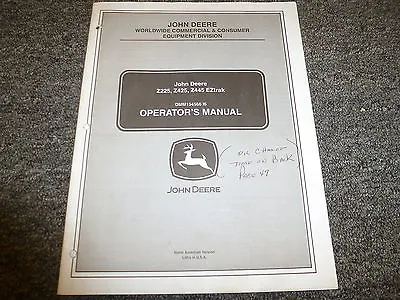Buy John Deere Z225 Z425 Z445 EZtrak Mower Owner Operator Manual Book OMM154566 I6 • 139.92$