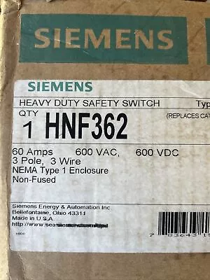 Buy NEW Siemens HNF362R 60 Amp 600 Volt 3R Outdoor Non Fused Disconnect Switch • 314.99$