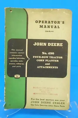 Buy John Deere 490 Four-Row Corn Planter And Attachments Operators Manual OM-B2-951 • 11.25$