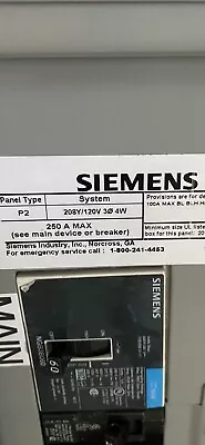 Buy Siemens P2 208v Electrical Panel Board • 499$
