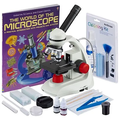 Buy 40X-1000X LED Portable Compound Microscope Kit + Book + Slides & Cleaning Kit  • 65.51$