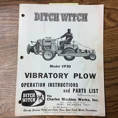 Buy Ditch Witch VP30 VIBRATORY PLOW OPERATION MANUAL GUIDE PARTS BOOK LIST TRENCHER • 29.99$