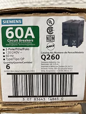 Buy Siemens Q260 60Amp 2 Pole 240V Circuit Breaker - Black • 22$