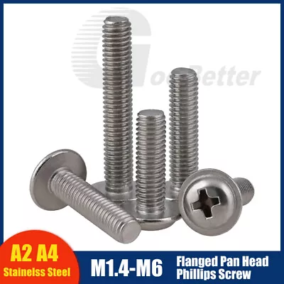 Buy Flanged Pan Head Phillips Screws Machine Bolts A2 A4 Stainless Steel M1.4 - M6 • 4.89$