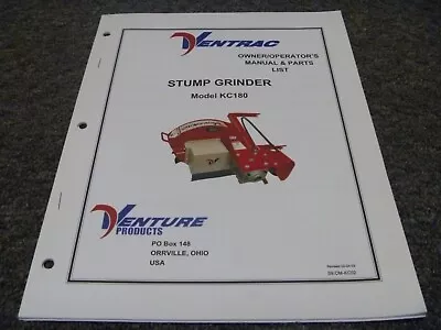 Buy Ventrac KC180 Stump Grinder Parts Catalog & Owner Operator Manual OM-KC02 • 88.75$