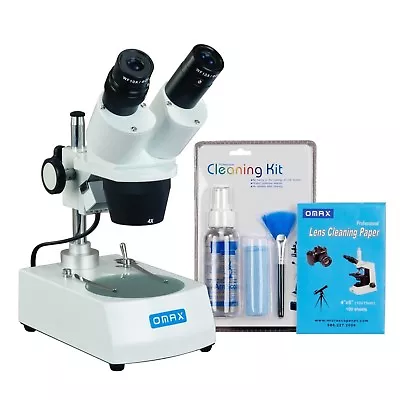 Buy OMAX 20X-40X Dual Lights Binocular Student Stereo Microscope With Cleaning Pack • 188.99$
