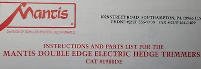 Buy Mantis Little Wonder Double Electric Hedge Trimmer 1900DE Owner & Parts Manual • 52.99$