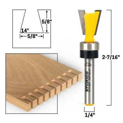 Buy Dovetail Router Bit 14 Degree X 5/8  With Bearing - 1/4  Shank - Yonico 14115qt • 12.95$