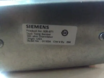 Buy SIEMENS 538-871 / 538871 Duct Temp Sensor 10k Ohm Thermistor 011834 New Tec New  • 12.01$