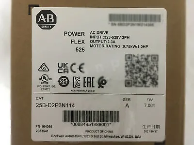 Buy Allen-Bradley 25B-D2P3N114 PowerFlex 525 0.75kW 1Hp AC Drive 25BD2P3N114 • 345$