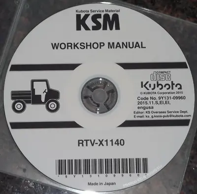 Buy Kubota Rtv-x1140  Utv Utility Vehicle Service Shop Repair Workshop Manual Cd/dvd • 59.99$