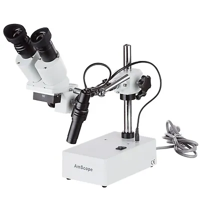 Buy Amscope 10X & 20X Widefield Stereo Microscope On Boom Stand + LED Incident Light • 230.99$