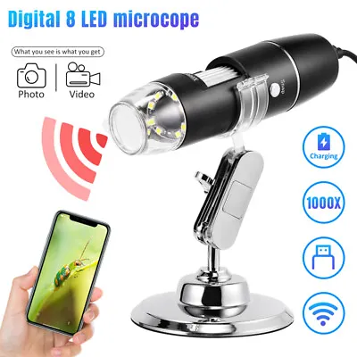 Buy 1000X Wifi Digital Microscope Magnifier Camera 8LED W/Base For Android IPhone • 32.38$