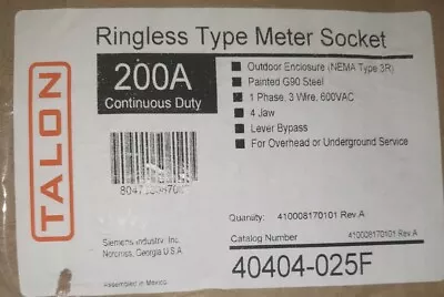 Buy Siemens 200A Meter Socket 40404-025F Brand New In Box • 200$