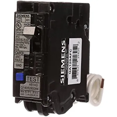 Buy Siemens QA120AFC 20-Amp Single Pole 120-volt Plug-On Combination AFCI Breaker • 69.86$