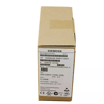 Buy New Siemens 6SE6440-2AB17-5AA1 6SE6 440-2AB17-5AA1 MICROMASTER440 Without Filter • 519.68$