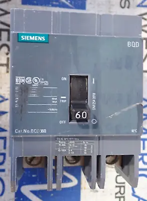 Buy Siemens BQD360 60 Amp 480 VAC 3 Pole Bolt-On BQD Circuit Breaker - TESTED • 143.10$